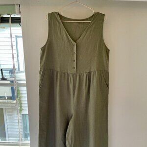 Belted green linen jumpsuit
